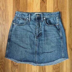 Madewell ridgid denim a-line dolphin raw hem mini skirt